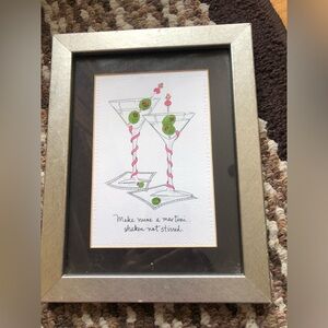 Vintage Martini Art Print with Pink-Twisted Stems and Green Olives 5x7